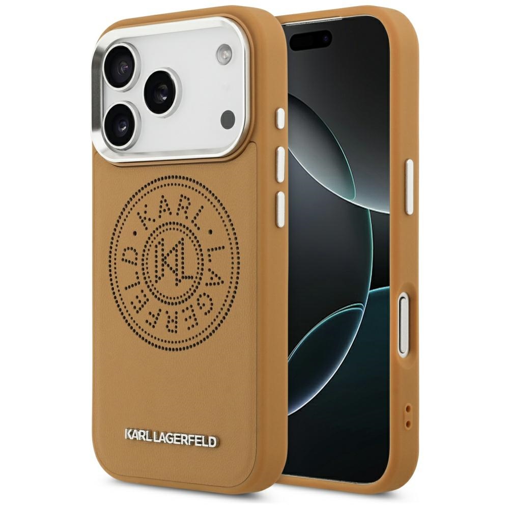 IPhone 17 Pro Max Case - Karl Lagerfeld Leather With Point & Metal Logo MagSafe (KLHMP17XPSKRPMW) - Кафяв