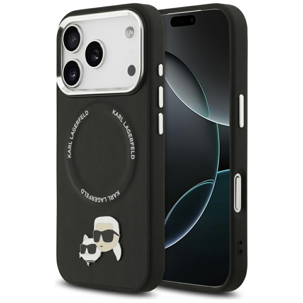 Калъф за IPhone 17 Pro Max - Karl Lagerfeld Leather K&C Pins MagSafe (KLHMP17XPSMLRKCK) - Черен