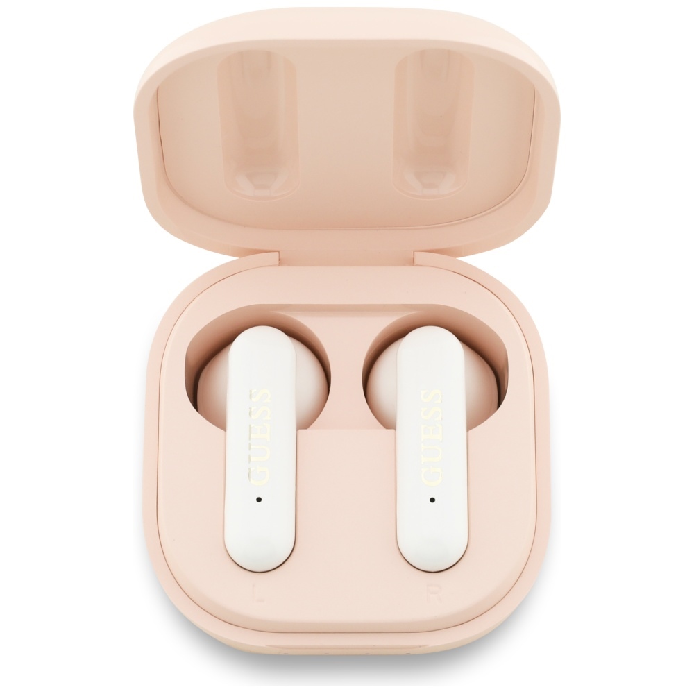 Безжични слушалки, Bluetooth, USB-C, за поставяне в ушите - Guess 4G метално лого (GUTWSJ7HE4GP) - розови