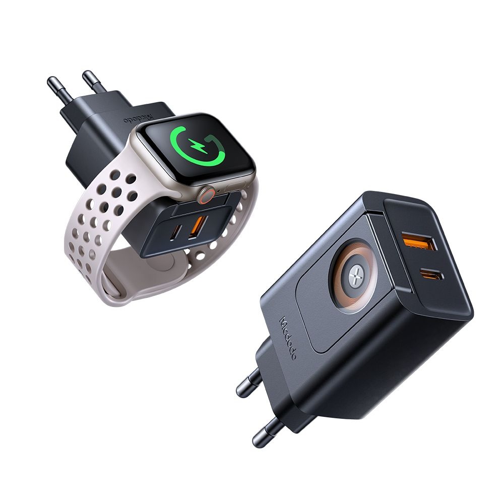 Док зарядно устройство, вградено зарядно за Apple Watch, 30 W, USB-A, USB-C - серия Mcdodo Travel Companion (CH-3700) - Черен