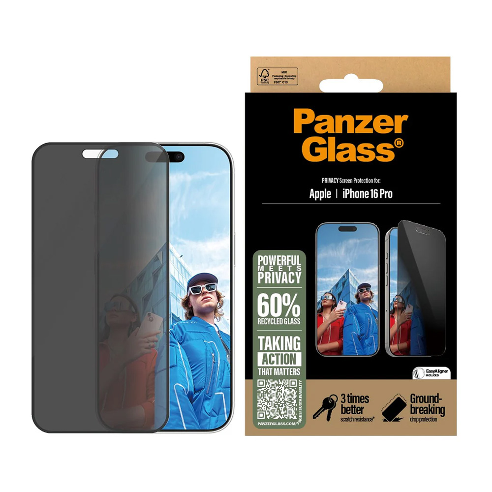 Folie PanzerGlass® Ultra-Wide Fit Privacy Screen Protector w. EasyAligner iPhone 16 Pro