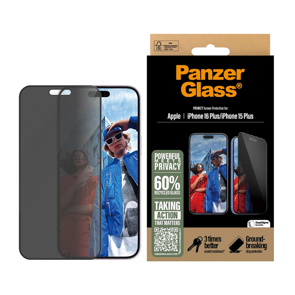 Folie PanzerGlass® Ultra-Wide Fit Privacy Screen Protector w. EasyAligner iPhone 16 Plus / iPhone 15 Plus