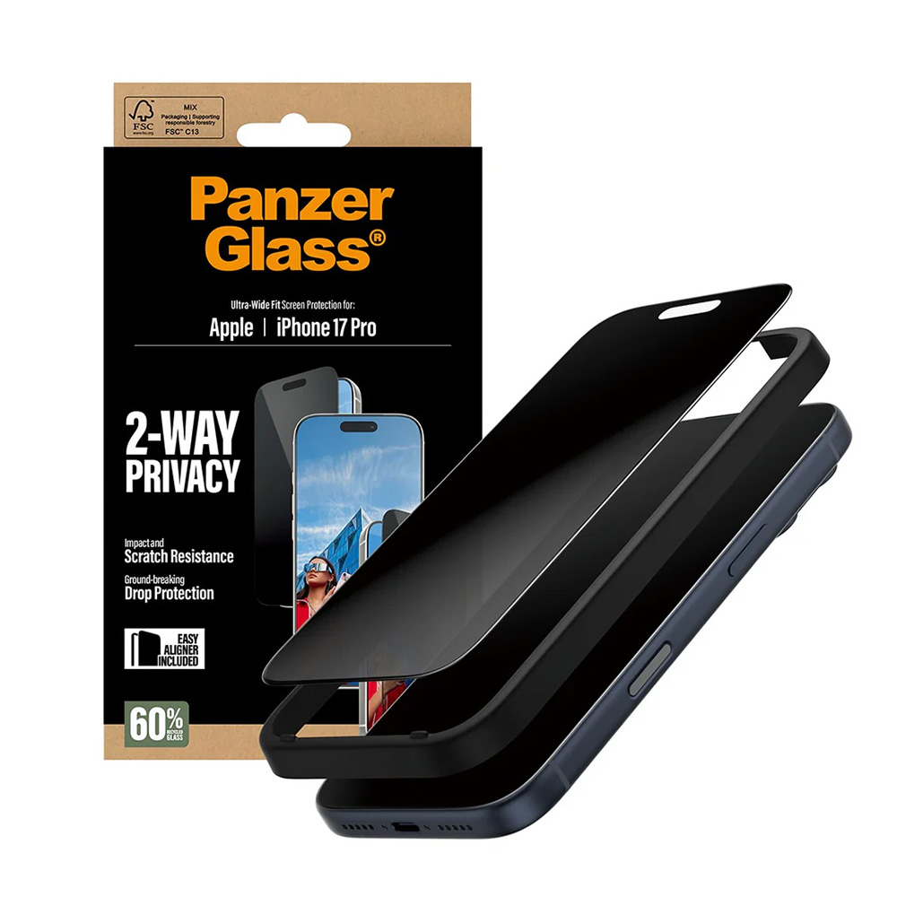 Folie PanzerGlass® Ultra-Wide Fit 2-Way Privacy Screen Protector w. EasyAligner iPhone 17 Pro