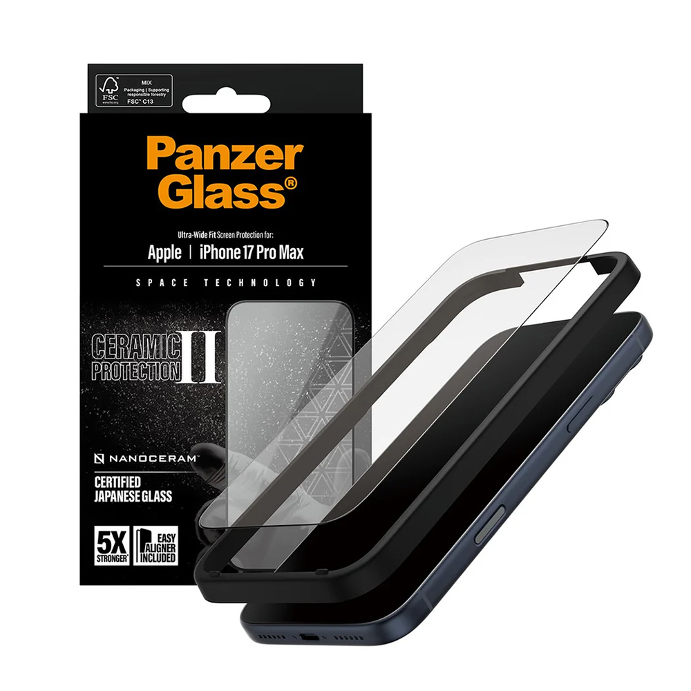 Folie PanzerGlass® Ultra-Wide Fit Ceramic II Screen Protector w. EasyAligner iPhone 17 Pro Max