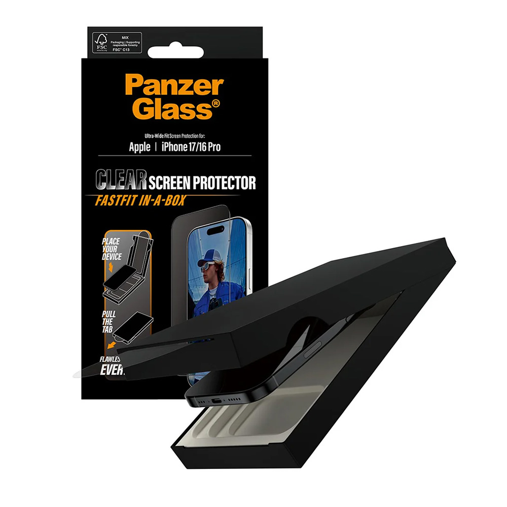 Folie PanzerGlass® Ultra-Wide Fit Screen Protector w. FASTFIT IN-A-BOX iPhone 17 / iPhone 16 Pro