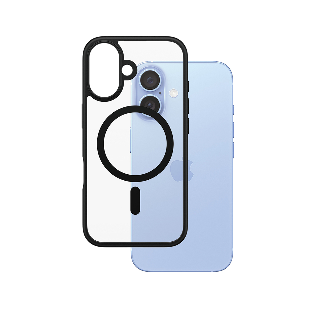 Husă PanzerGlass® HardCase Black MagSafe & Frame Series iPhone 16 Transparenta