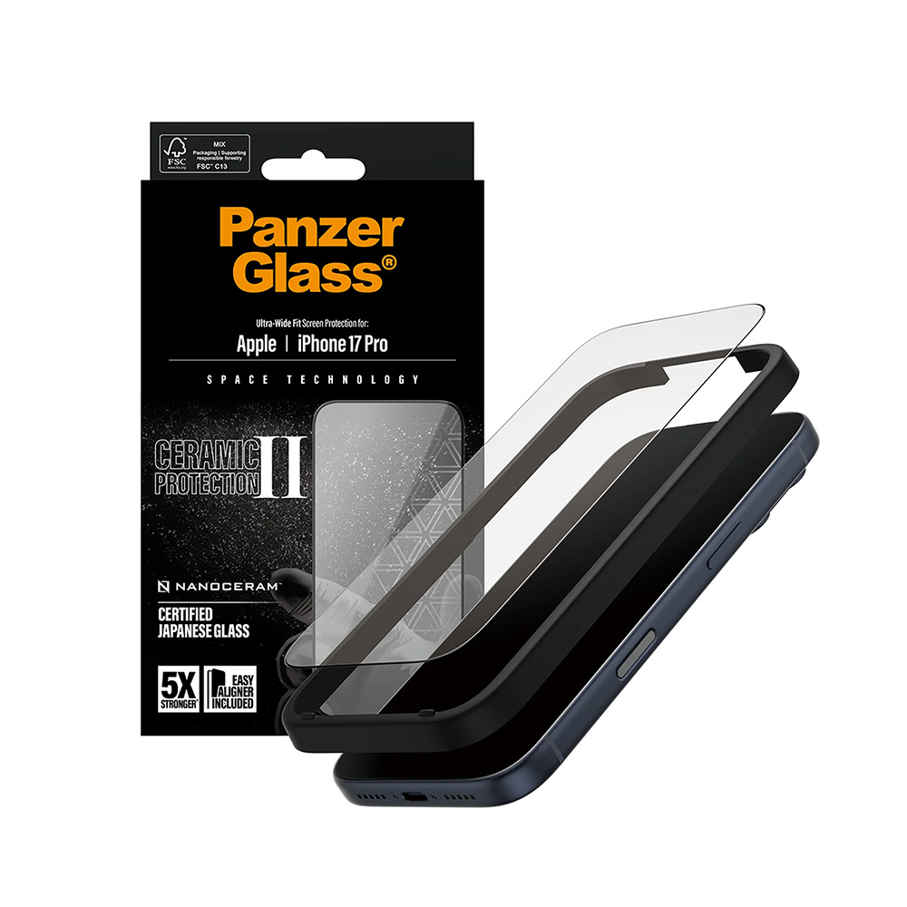 Folie PanzerGlass® Ultra-Wide Fit Ceramic II Screen Protector w. EasyAligner iPhone 17 Pro