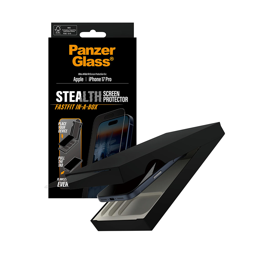Folie PanzerGlass® Ultra-Wide Fit Stealth Screen Protector w. FASTFIT IN-A-BOX iPhone 17 Pro