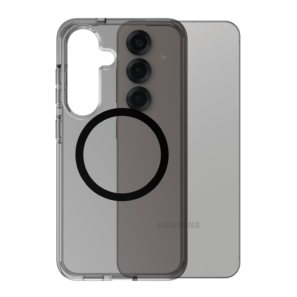 Husă PanzerGlass® CARE Flagship Urban Combat Black Qi Compatible Samsung Galaxy S25 Fumuriu | transparenta
