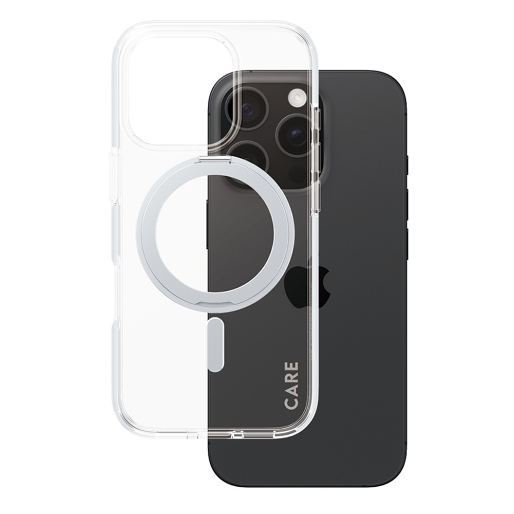 Husă PanzerGlass® CARE Feature Silver Kickstand & MagSafe iPhone 16 Pro Transparenta