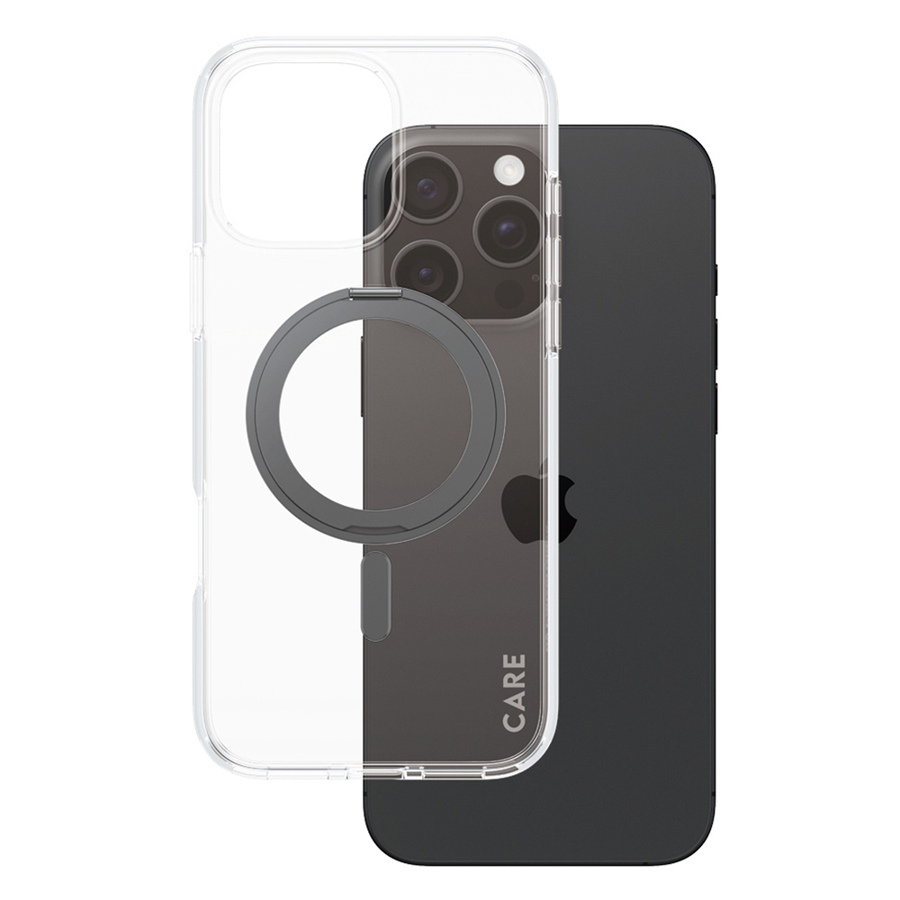 Husă PanzerGlass® CARE Feature Black Kickstand & MagSafe iPhone 16 Pro Max Transparenta