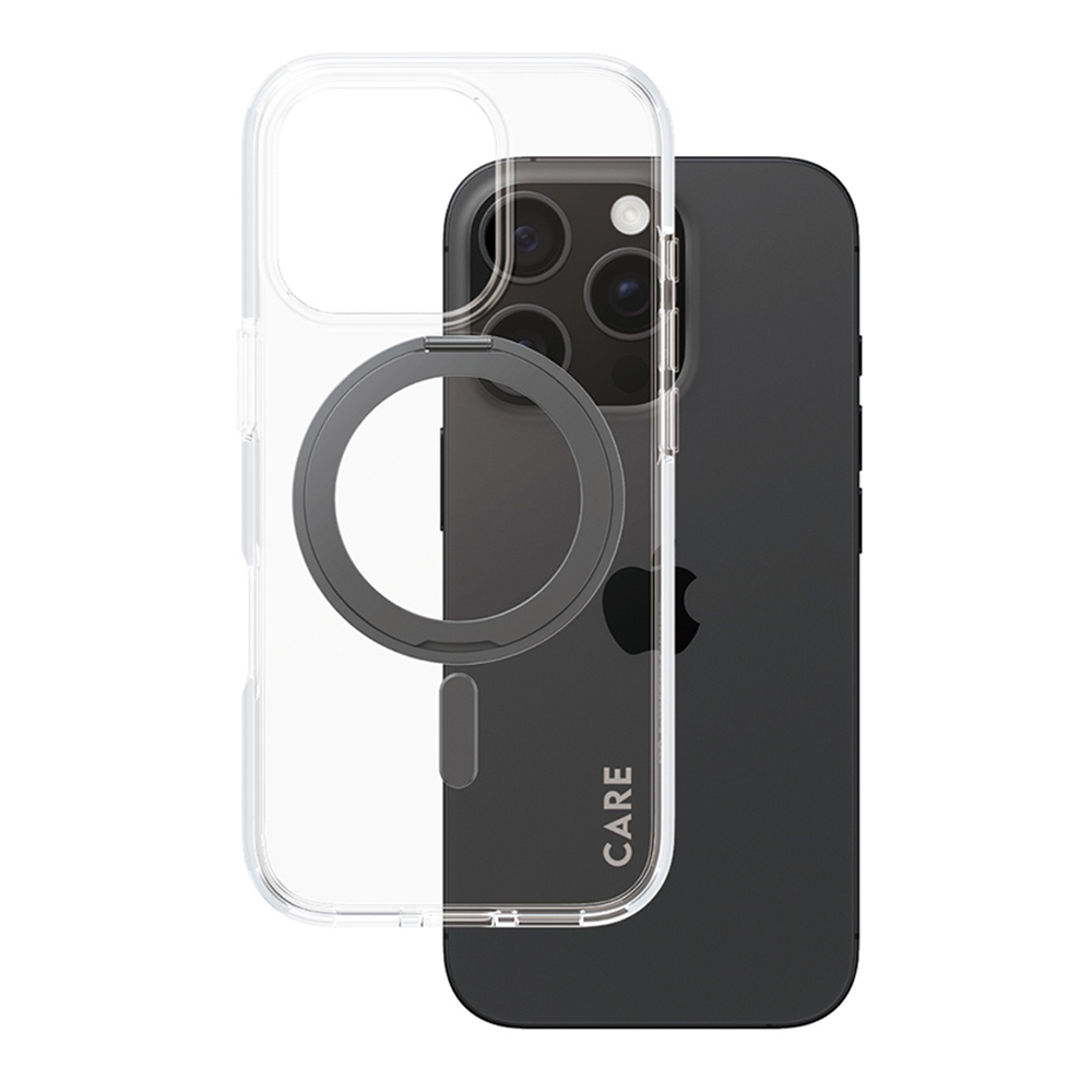 Husă PanzerGlass® CARE Feature Black Kickstand & MagSafe iPhone 16 Pro Transparenta