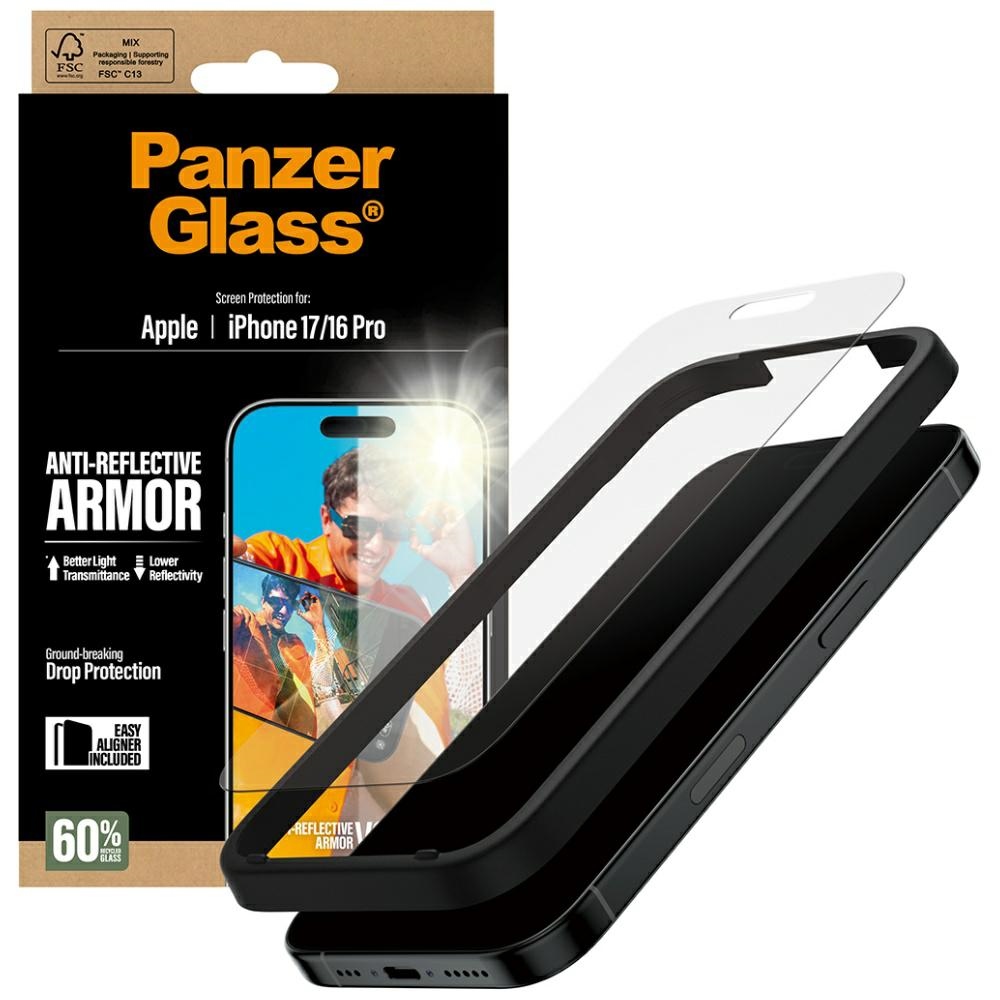 Folie PanzerGlass® Anti-Reflective Armor Screen Protector w. EasyAligner iPhone 17 / iPhone 16 Pro