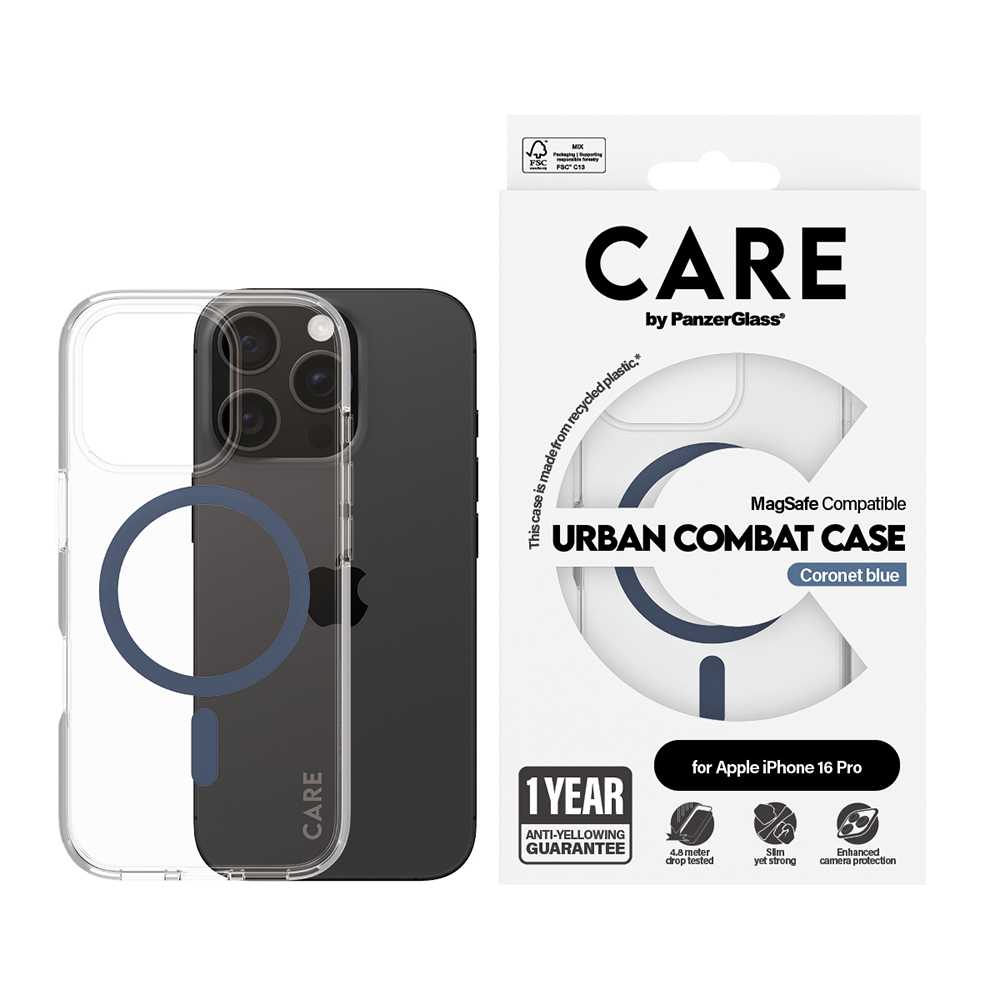 Utilizare husă PanzerGlass® CARE Flagship Urban Combat Blue MagSafe iPhone 16 Pro