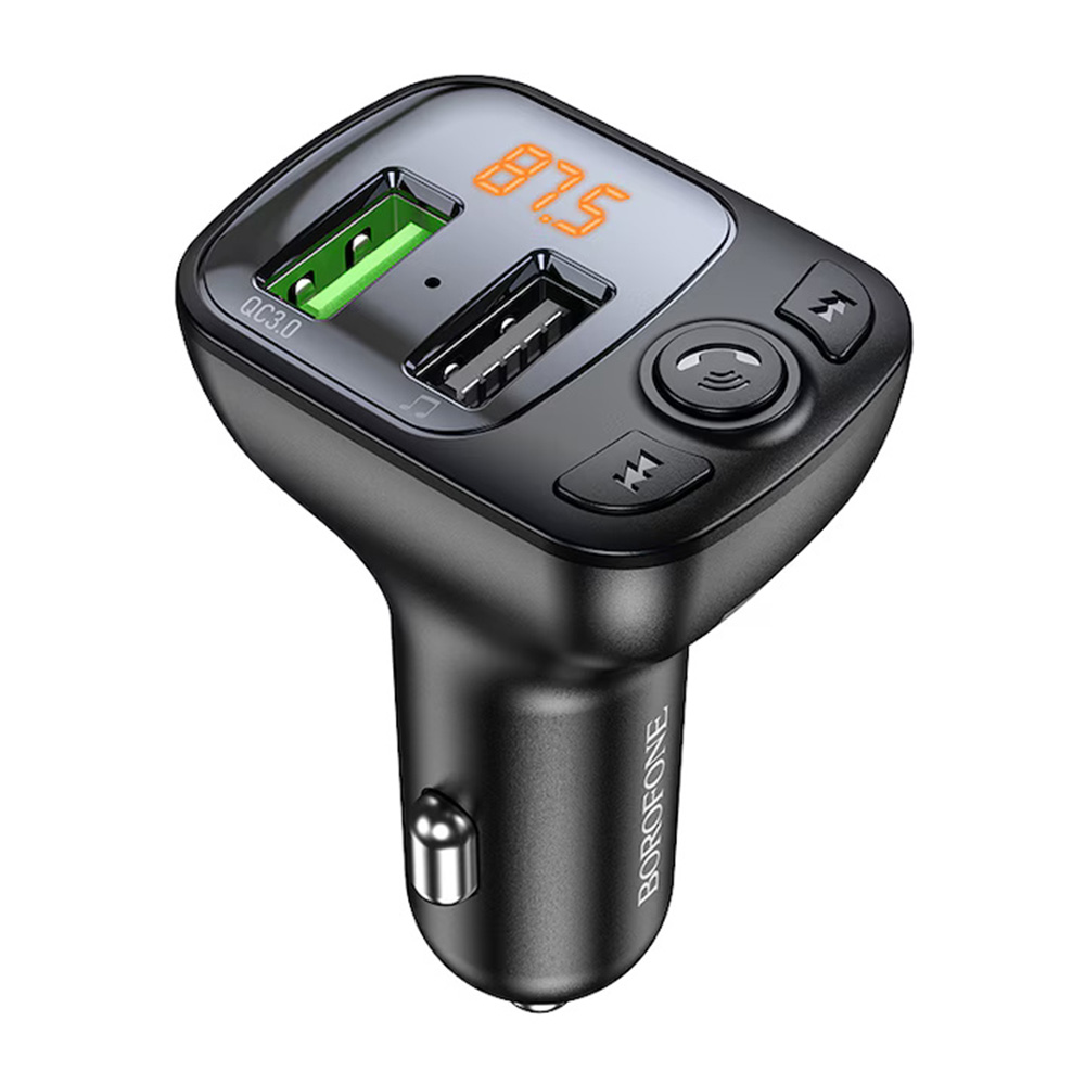 FM трансмитер за кола BT5.0, 2x USB, Micro-SD, QC3.0, 18W - Eminency Borofone (BC41) - Черен