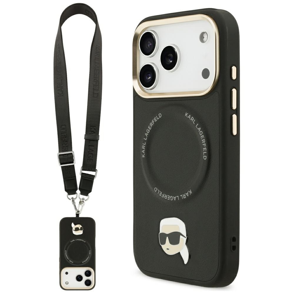 Калъф за IPhone 17 Pro - Karl Lagerfeld Hardcase Big Strap Karl Metal Logo MagSafe (KLHMP17LPCRLRLRKLK) - Черен