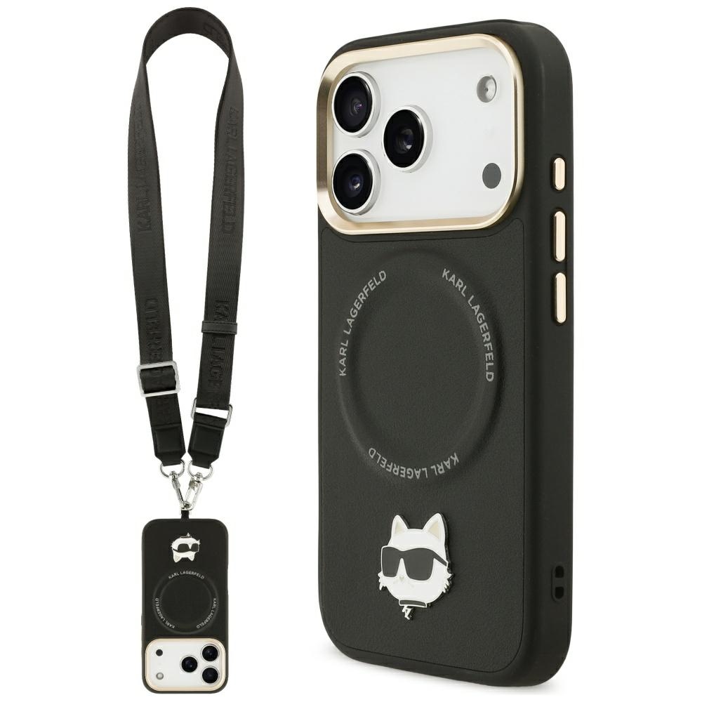 Калъф за IPhone 17 Pro Max - Karl Lagerfeld Hardcase Big Strap Karl Metal Logo MagSafe (KLHMP17XPCPCRLRCHK) - Черен