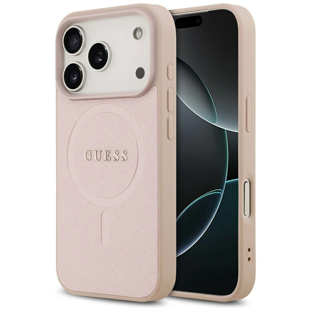 Калъф за iPhone 17 Pro Max - Guess Saffiano Classic Logo MagSafe (GUHMP17XPSAHMCP) - Розов