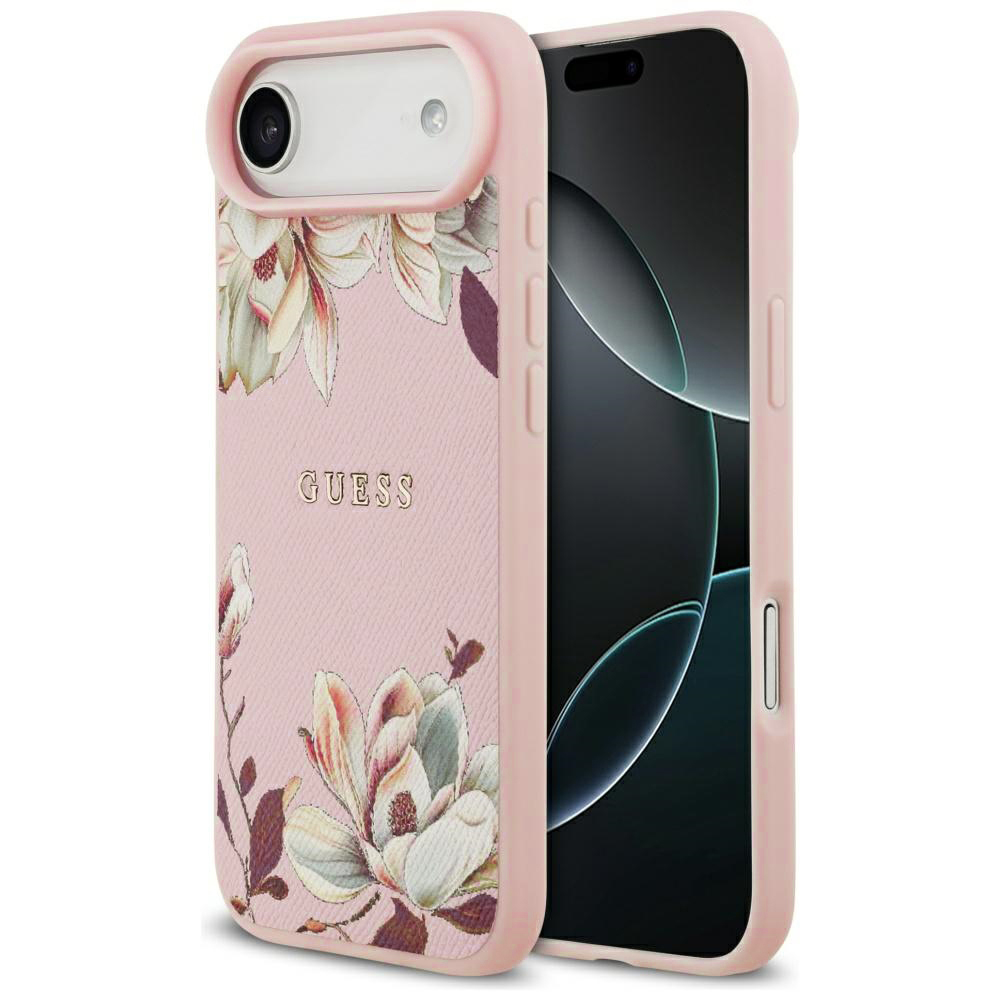 Калъф за iPhone 17 Air - Guess Grained Flowers MagSafe (GUHMP17MPMPGNMPMPLMP) - Розов