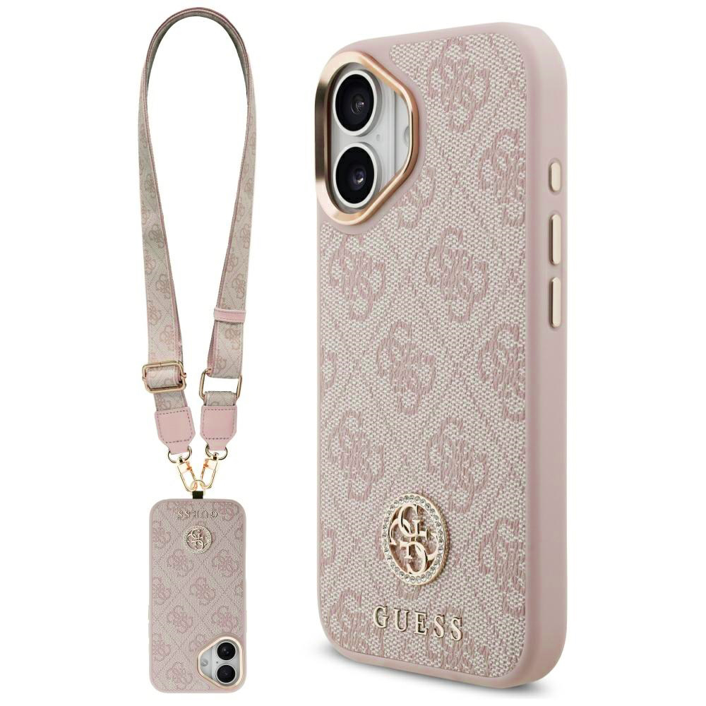 Калъф за iPhone 17 - Guess Hardcase 4G Strass Logo & Big Strap (GUHMP17SP4G4G4DCSP) - Розов