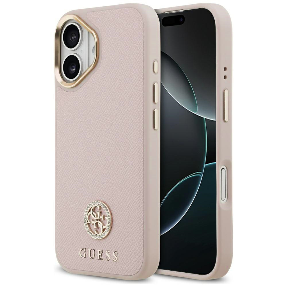 Калъф за iPhone 17 - лого Guess Grained Rhinestone MagSafe (GUHMP17SPGCRMDEP) - Розов