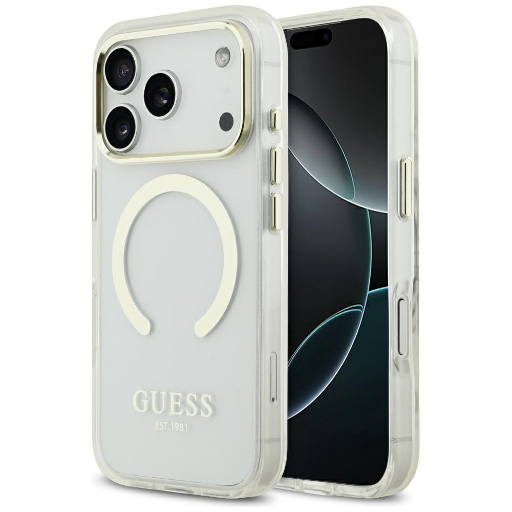 Калъф за iPhone 17 Pro - Guess Metal Outline MagSafe (GUHMP17LHTRMD) - златен