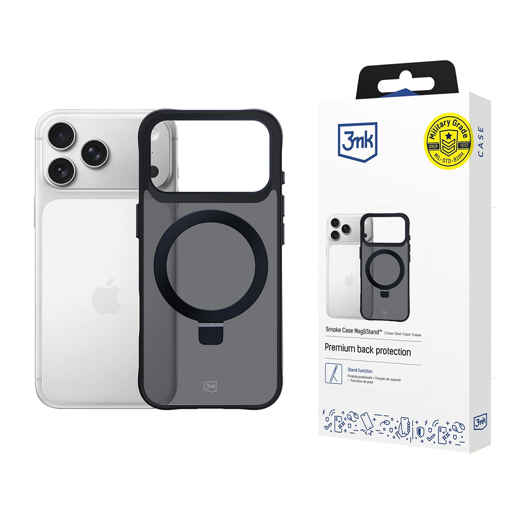 Калъф за iPhone 17 Pro Max - 3mk Smoke Case Mag&Stand - Черен