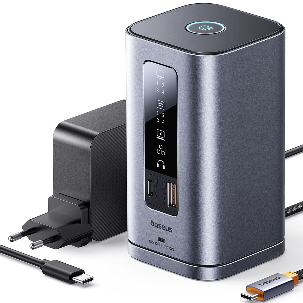 Докинг станция, 4K дисплей, 10Gbps, PD100W - Baseus Spacemate Series (B0112701) - Космически сив