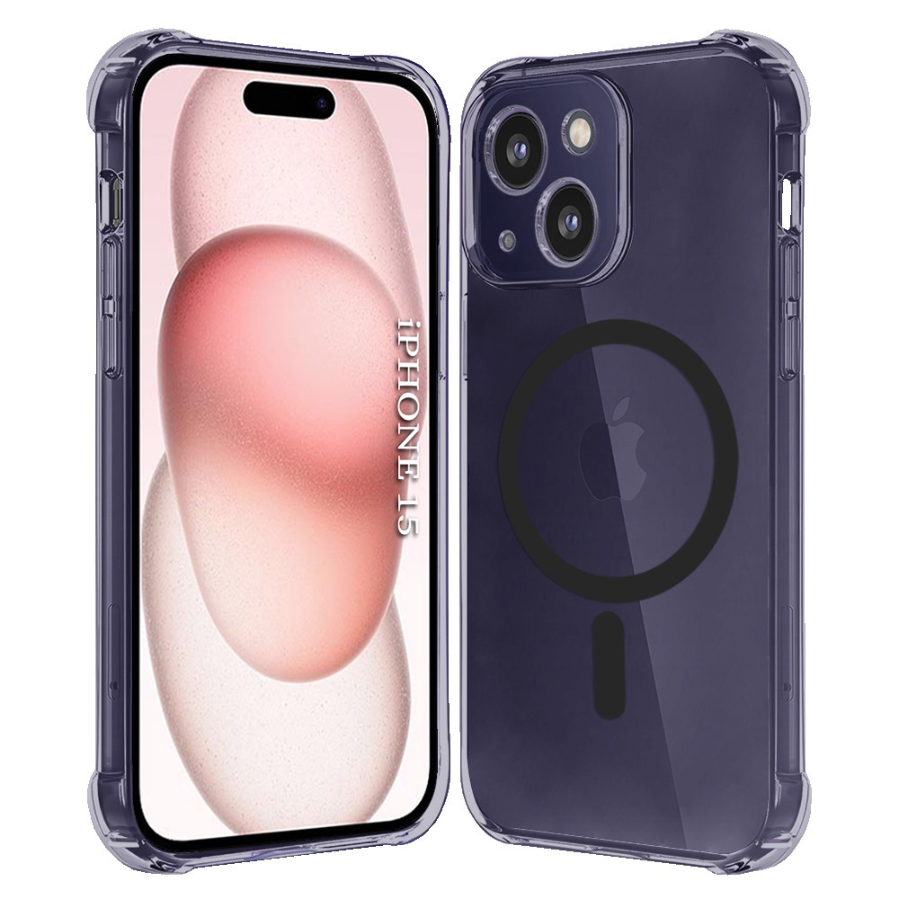 Калъф за iPhone 15 - Techsuit Shockproof Прозрачен Silicone MagSafe - Smoke Черен