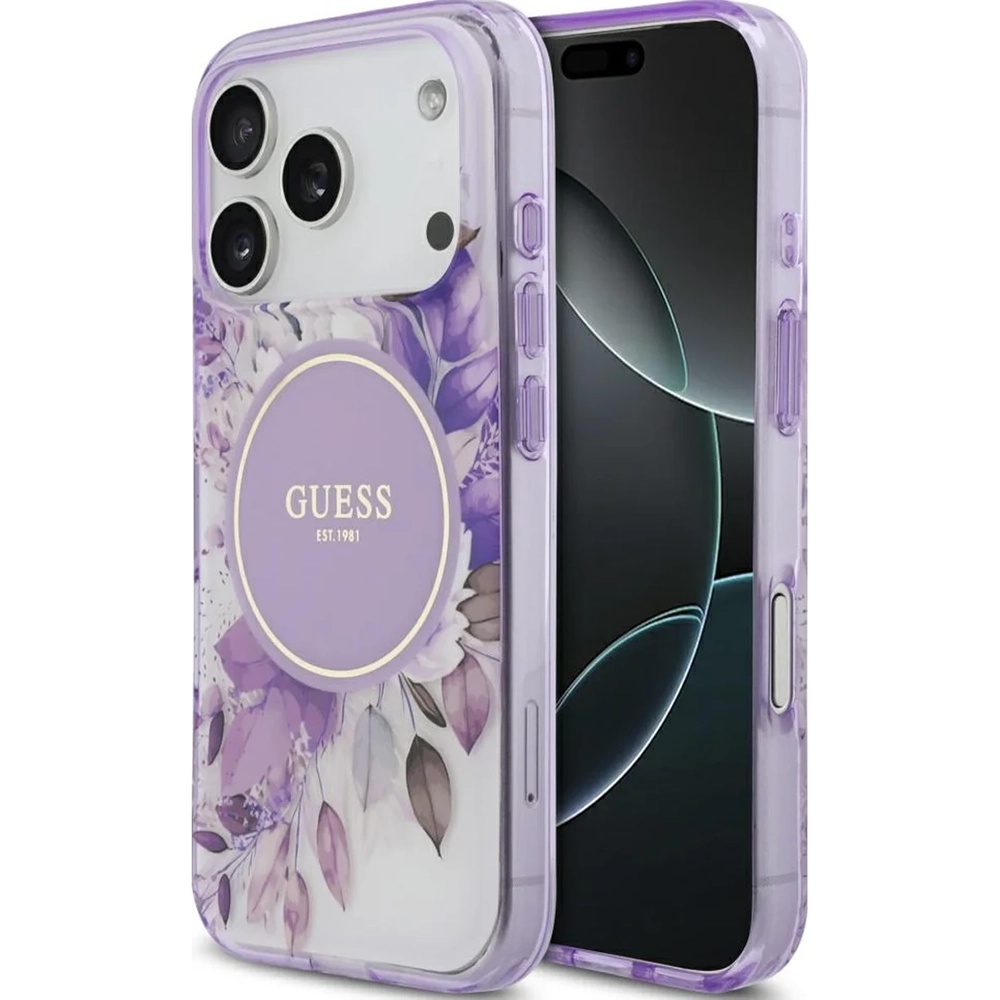 Калъф за iPhone 17 Pro - Guess IML Flower & Tonal Circle MagSafe (GUHMP17LHFHFWWBDCEU) - Лилав