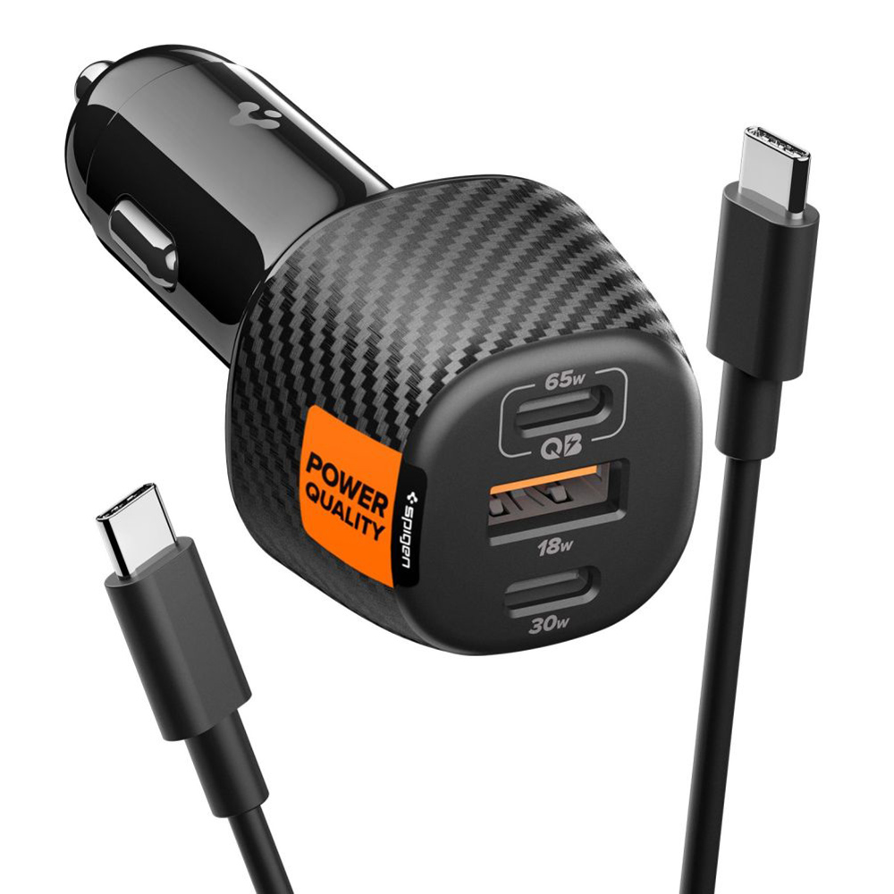USB зарядно за кола, 2x Type-C, бързо зареждане, Quantum Boost, 113W - Spigen Essential EV1133 (ACP09543) - черно