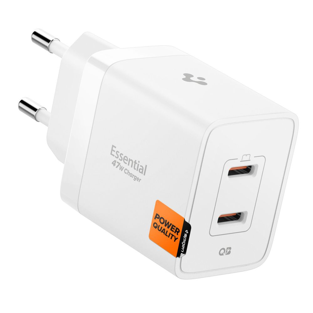 Зарядно устройство за Priza, 2x Type-C, 47W, бързо зареждане, Quantum Boost - Spigen Essential EE472EU (ACH08707) - бяло