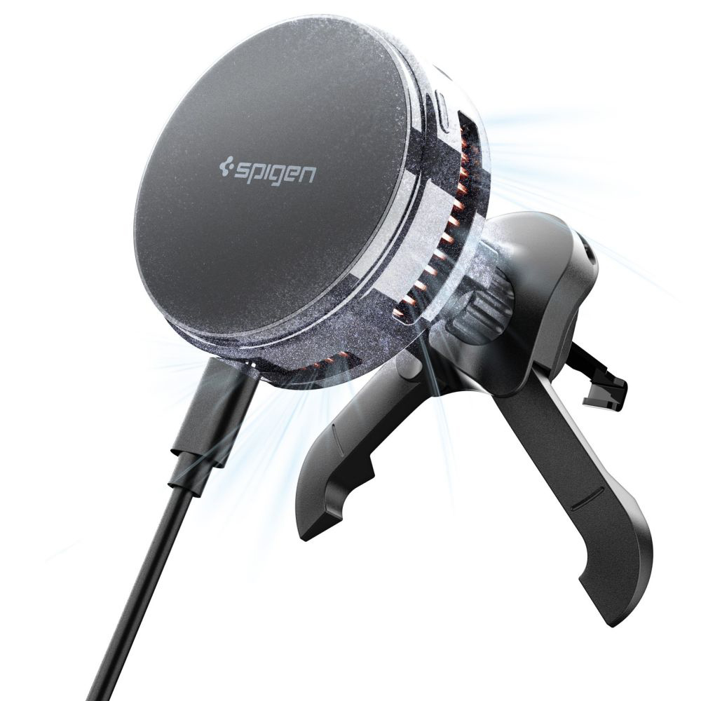 Скоба за вентилаторна решетка с безжично захранване, 25W, Qi2.2 - Spigen EV25MFAQ (ACP10511) - Черен