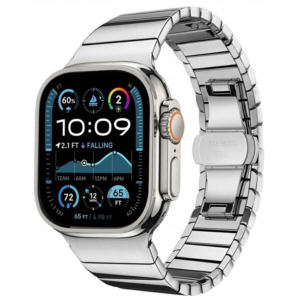 Каишка за Apple Watch 1/2/3/3/4/4/5/5/5/6/6/7/8/7/8/9/9/10/11/SE/SE 2/SE 3/Ultra/Ultra/Ultra 2/Ultra 3 (42/44/45/46/49/49 мм) - Каишка за часовник Techsuit (W012) - Сребрист