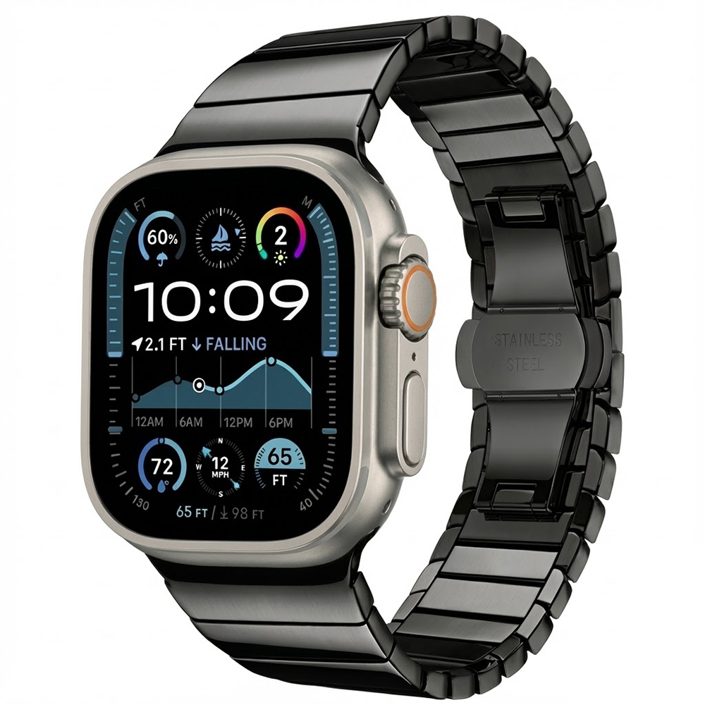 Каишка за Apple Watch 1/2/3/3/4/4/5/5/5/6/6/7/8/7/8/9/9/10/11/SE/SE 2/SE 3/Ultra/Ultra/Ultra 2/Ultra 3 (42/44/45/46/49 мм) - Каишка за часовник Techsuit (W012) - Черен