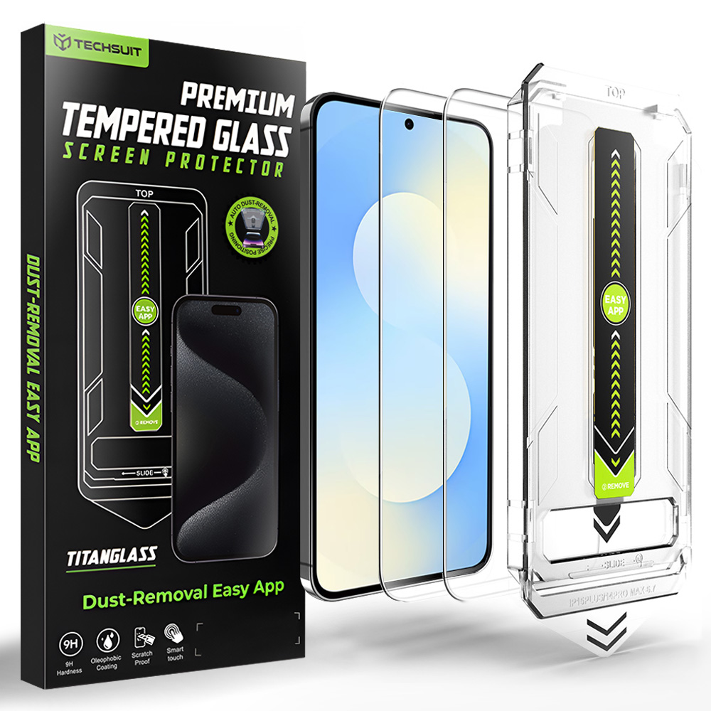 Калъф за Samsung Galaxy S25 FE / A57 (комплект 2) - Techsuit TitanGlass CrystalHD [съвместим с отключване с пръстов отпечатък] - Прозрачен