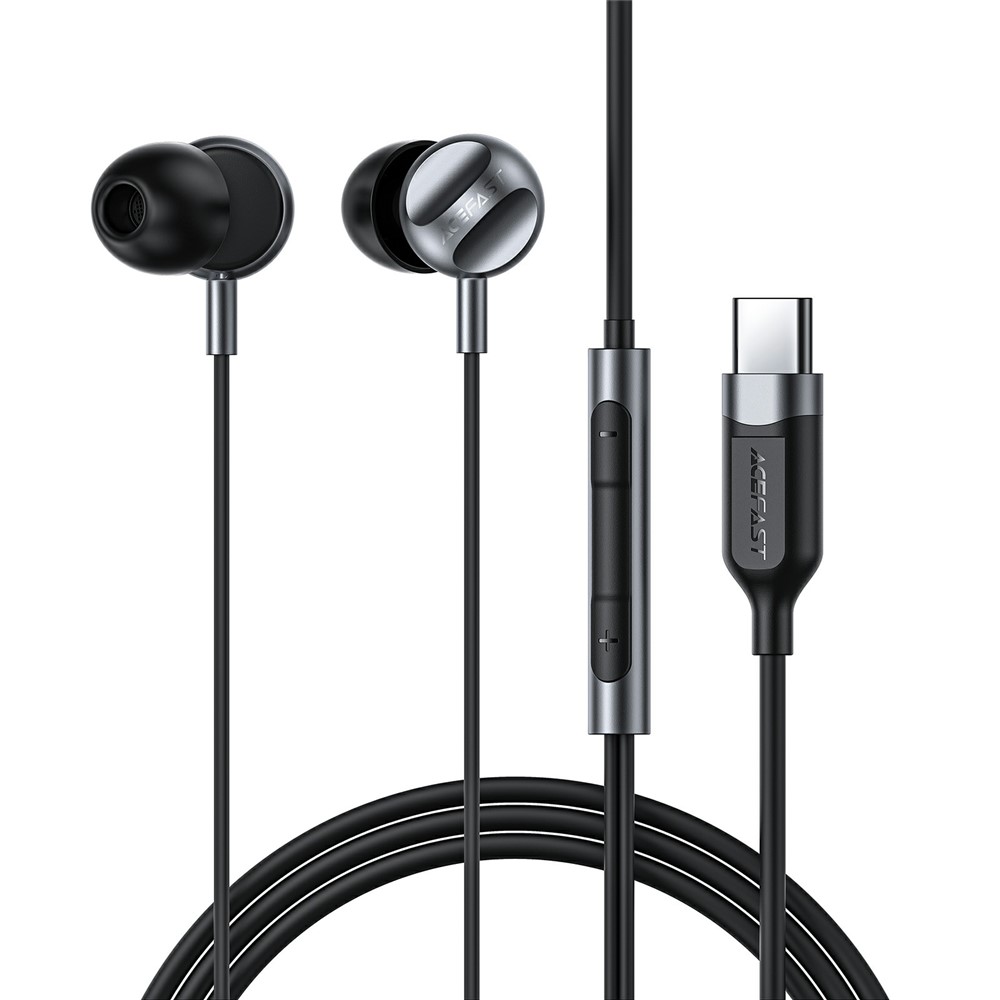 Гъвкави кабелни слушалки, за поставяне в ухото, USB-C, 1,2 м - Acefast (L6) - черни