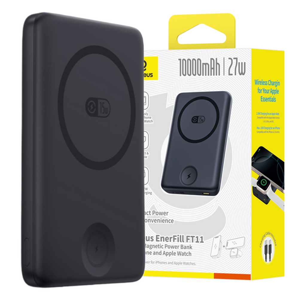 Power Bank, Magnetic, 10000mAh, 27W, Type-C кабел - Baseus EnerFill FT11 (P1008210G123-00) - Cosmic Черен