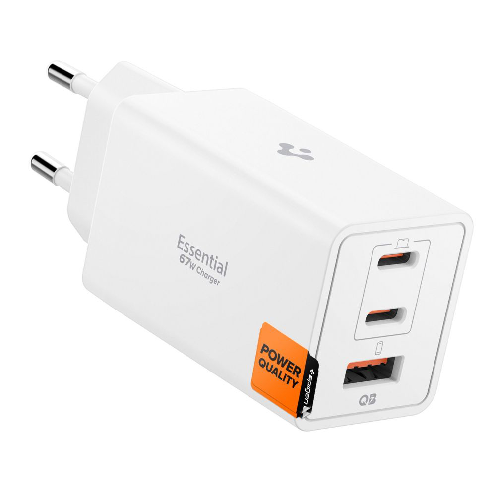 Зарядно за контакт, USB, 2x Type-C, 67W, бързо зареждане - Spigen Essential EE673EU (ACH08710) - Бяло