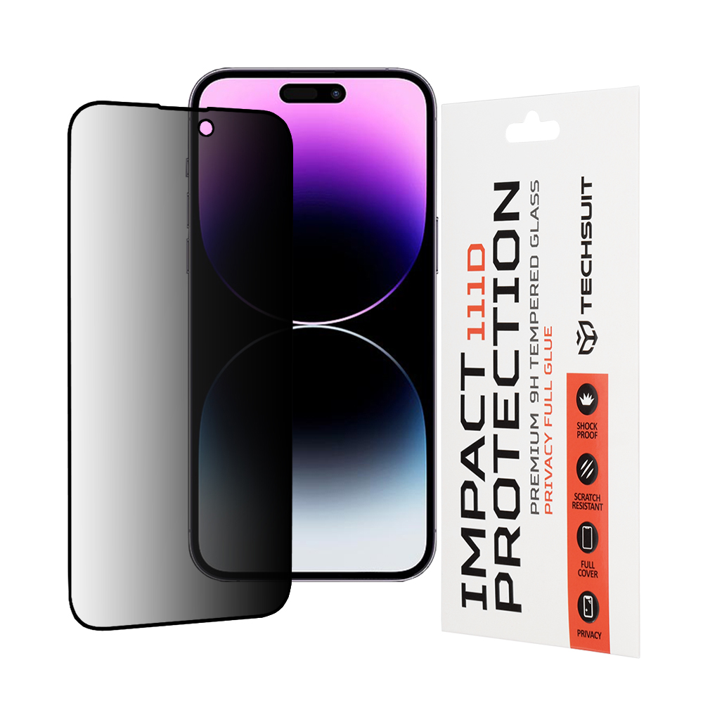 Калъф за iPhone 14 Pro Max - Techsuit 111D Privacy Full Glue - Черен