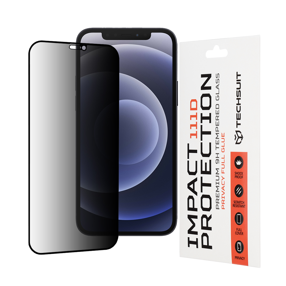 Калъф за iPhone 12 / iPhone 12 Pro - Techsuit 111D Privacy Full Glue - Черен