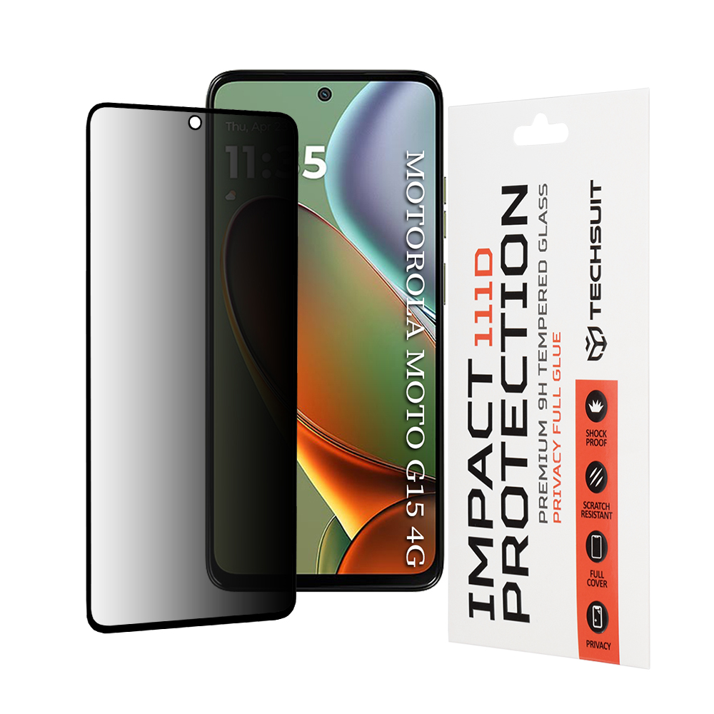 Капак за Motorola Moto Moto G15 / G15 Power / G17 / G17 Power - Techsuit 111D Privacy Full Glue - Черен