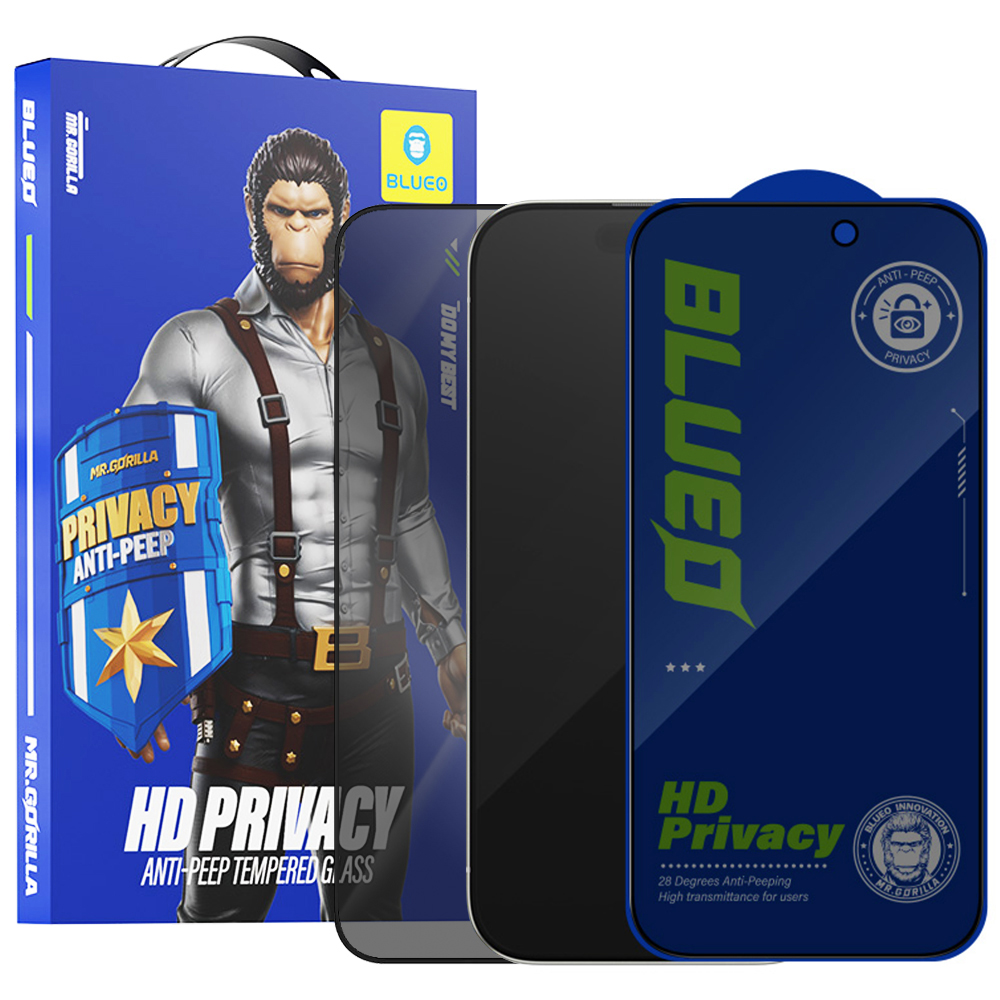 Калъф за iPhone 16 Pro / iPhone 17 / iPhone 17 Pro - Blueo Anti-Peep Privacy Glass - Черен