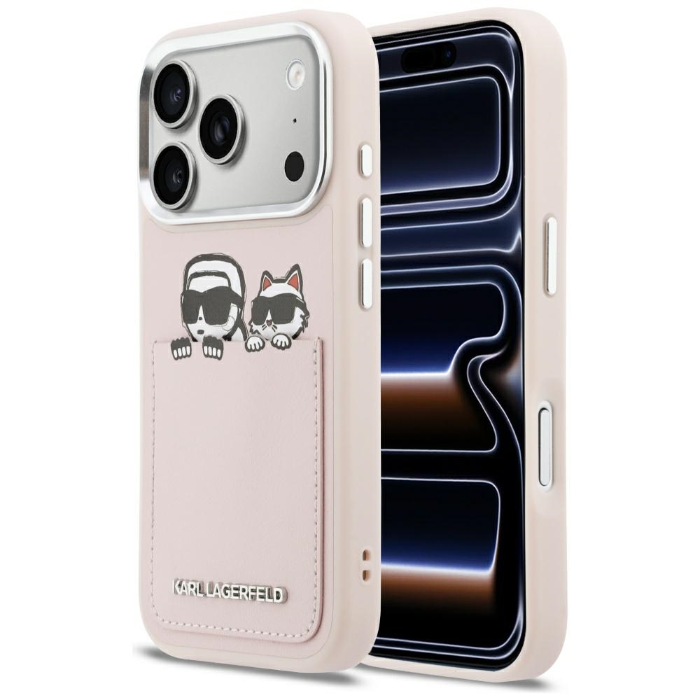 Калъф за IPhone 17 Pro Max - Karl Lagerfeld Hardcase Leather K&C Print & Pocket (KLHCHCP17X6PCSPKCP) - Розов