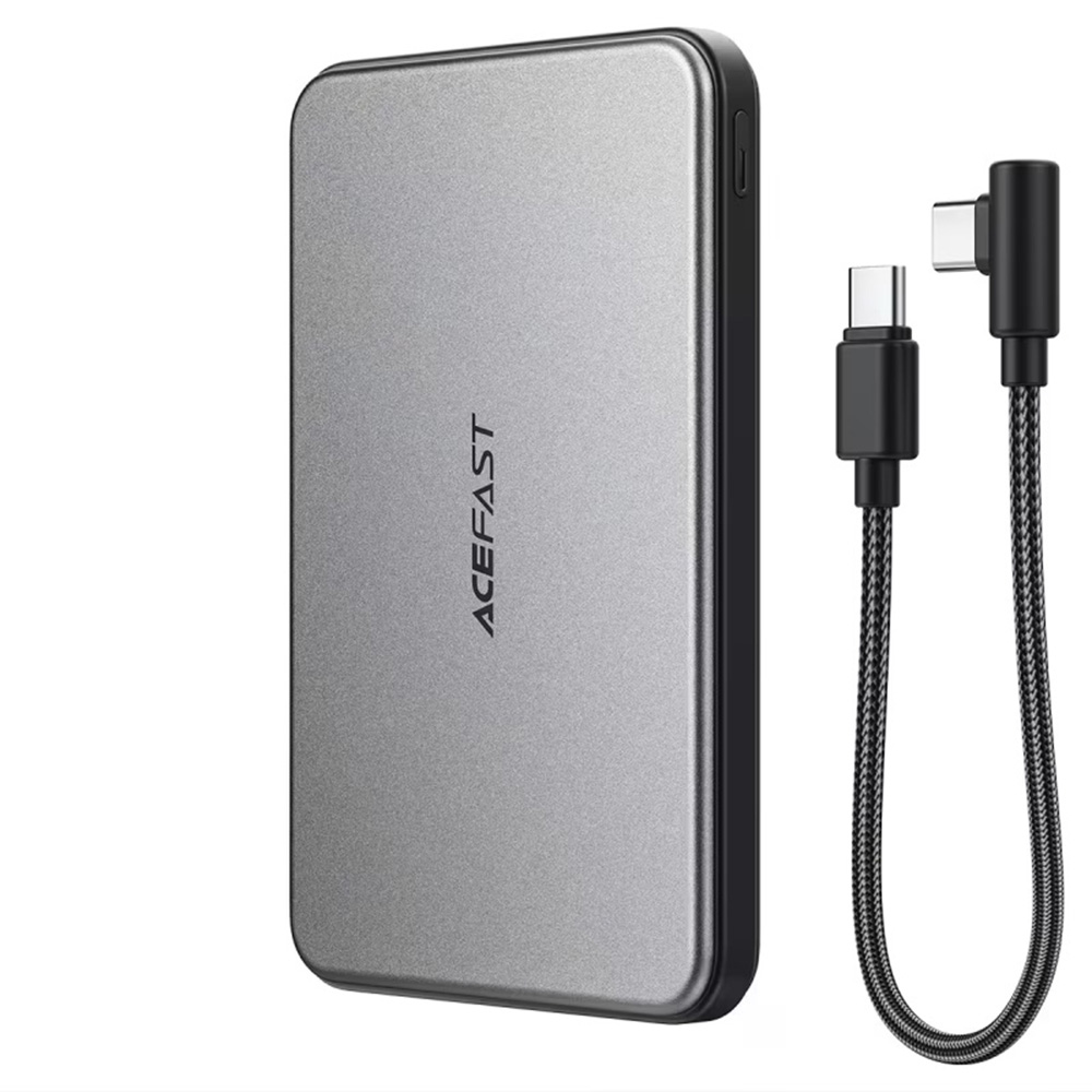 Външна батерия с безжично и кабелно зареждане, 2x USB-C, 5000mAh, 20W, LED индикатор, кабел - Acefast (M30) - Черна