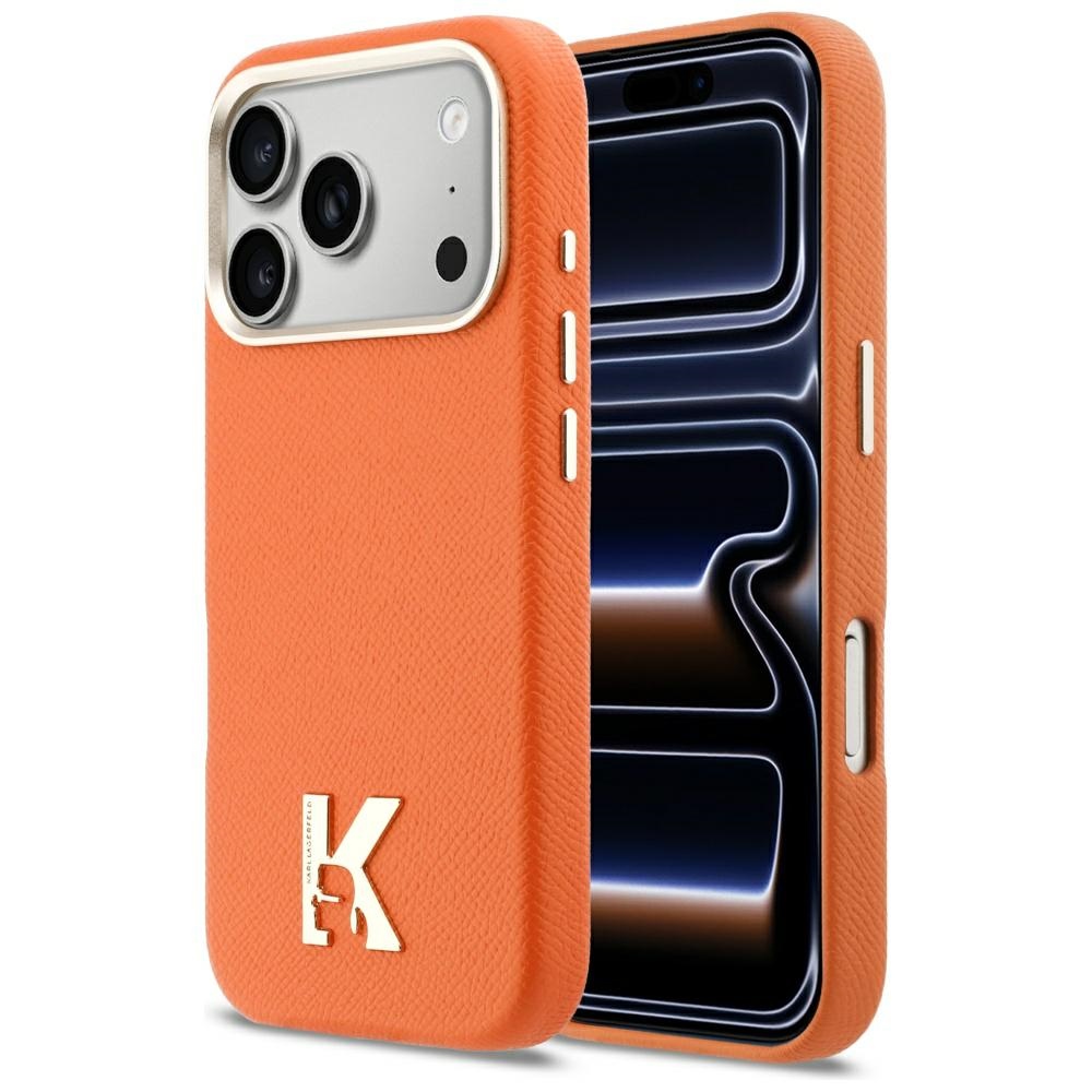 Калъф за IPhone 17 Pro Max - Karl Lagerfeld Hardcase Leather MagSafe (KLHMP17X5PGFKHGO) - Оранжев