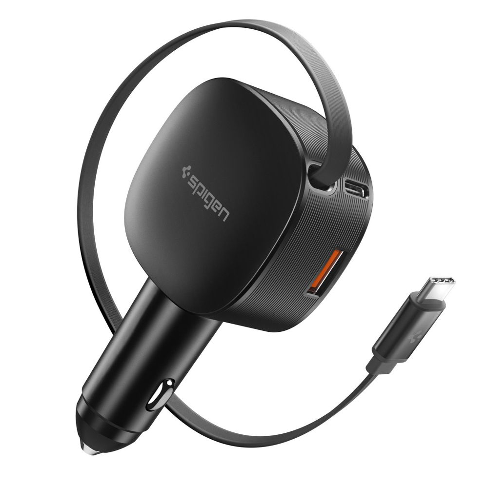 USB зарядно за кола, 2x Type-C, бързо зареждане, 60W, 72см - Spigen Essential EV603BT (ACP10515) - Черен