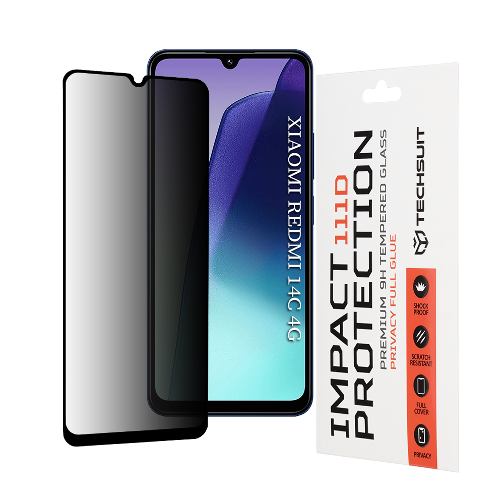 Калъф за Xiaomi Redmi 14C / Poco C75 / Xiaomi Redmi A5 4G (регионален) - Techsuit 111D Privacy Full Glue - Черен
