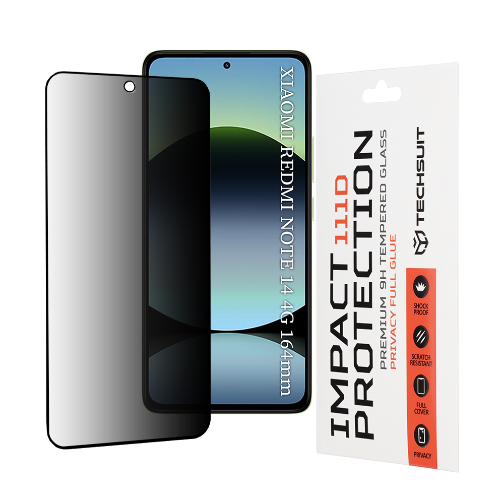 Капак за Xiaomi Redmi Note 14 4G (стандартен) - Techsuit 111D Privacy Full Glue - Черен