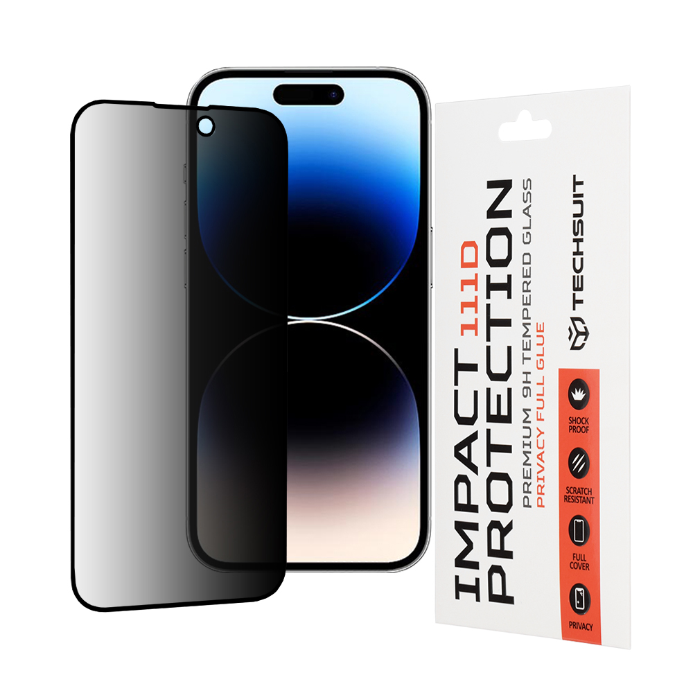 Калъф за iPhone 14 Pro - Techsuit 111D Privacy Full Glue - Черен